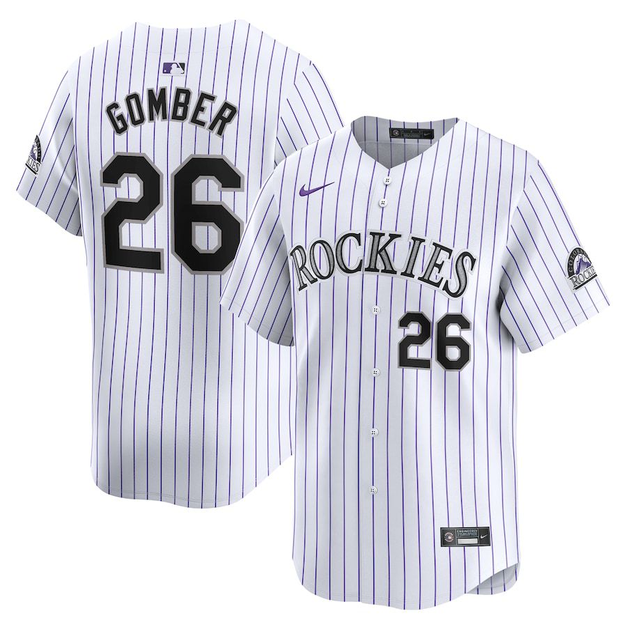 Men Colorado Rockies 26 Austin Gomber Nike White Home Limited Player MLB Jersey